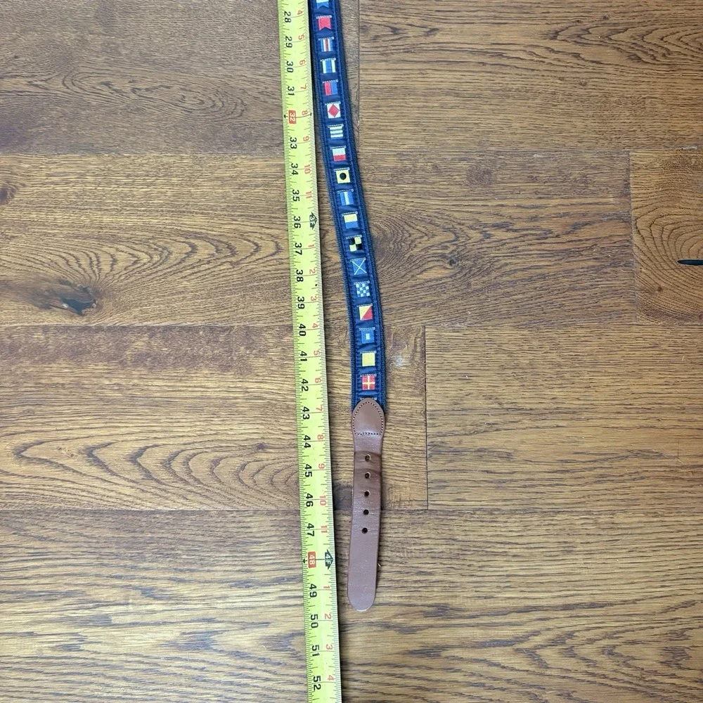 Leather Man Ltd Nautical Signal Flag Belt Men's 46 Brass Buckle Preppy USA